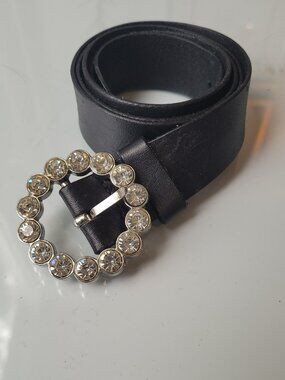 Gap Genuine Leather Black Belt with Crystal Buckle Size M/L